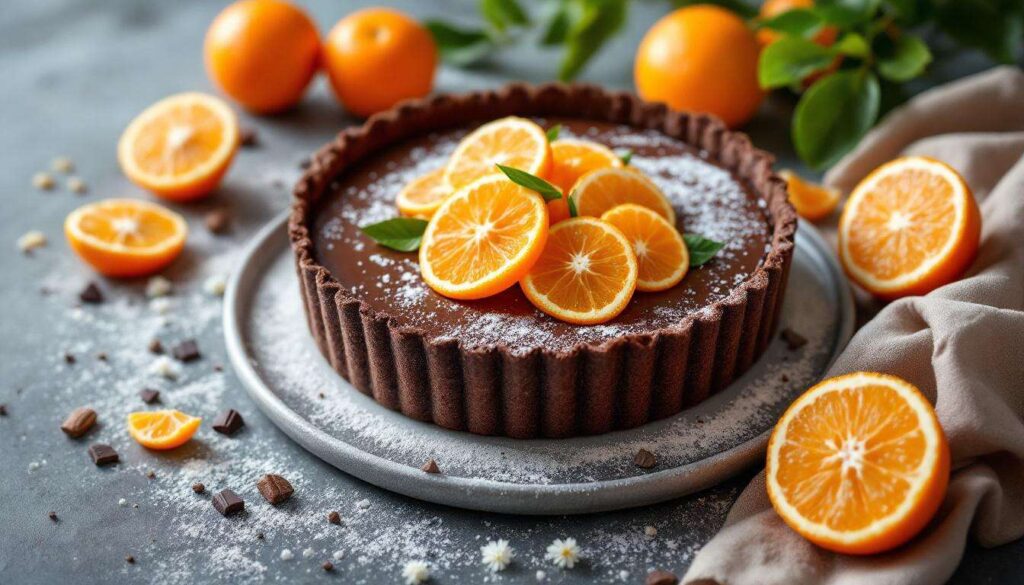 Qui peut résister à cette tarte au chocolat twistée par des mandarines bien juteuses ?