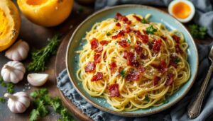 Elle imite les pâtes sans en être : cette courge au lard et parmesan bluffe même les puristes de la carbonara