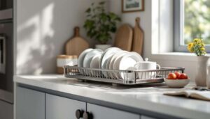 Dans les petites cuisines, cet égouttoir discret et raffiné devient un objet déco à part entière