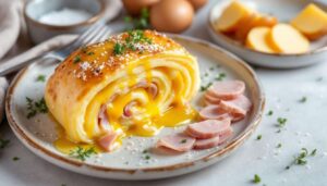 Ce roulé de pommes de terre farci à la raclette et au jambon est une vraie bombe réconfortante
