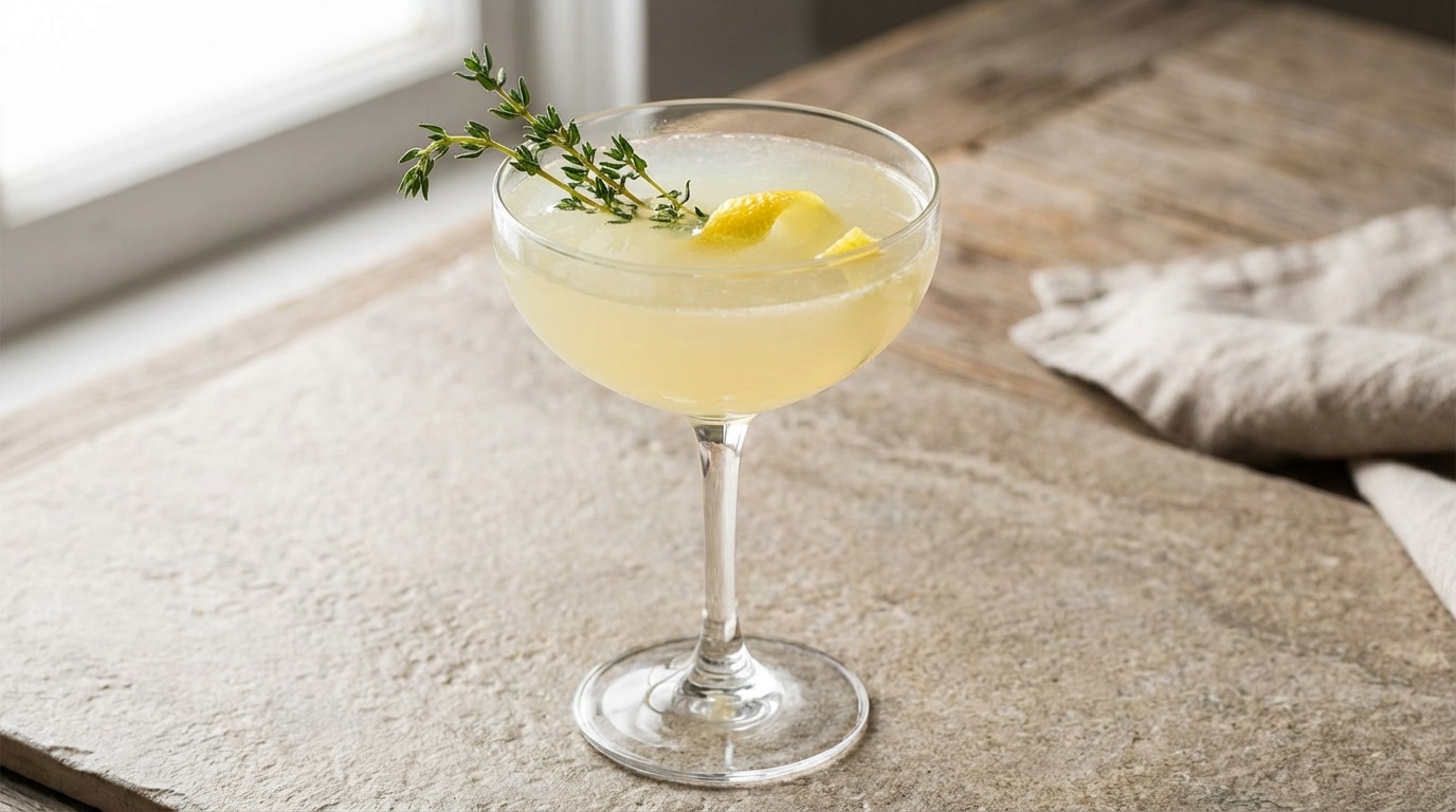 Un jour, un cocktail : Bitter Lemon & thym, équilibre acidulé et herbes fraîches pour l’apéro de janvier