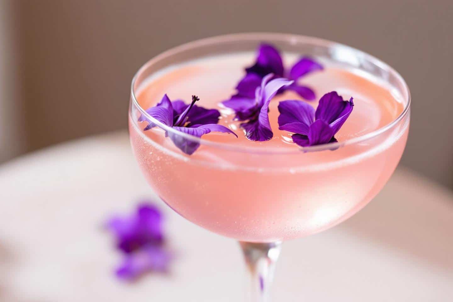 Un jour, un cocktail : Pétales de Minuit, finesse florale et touche exotique au champagne rosé