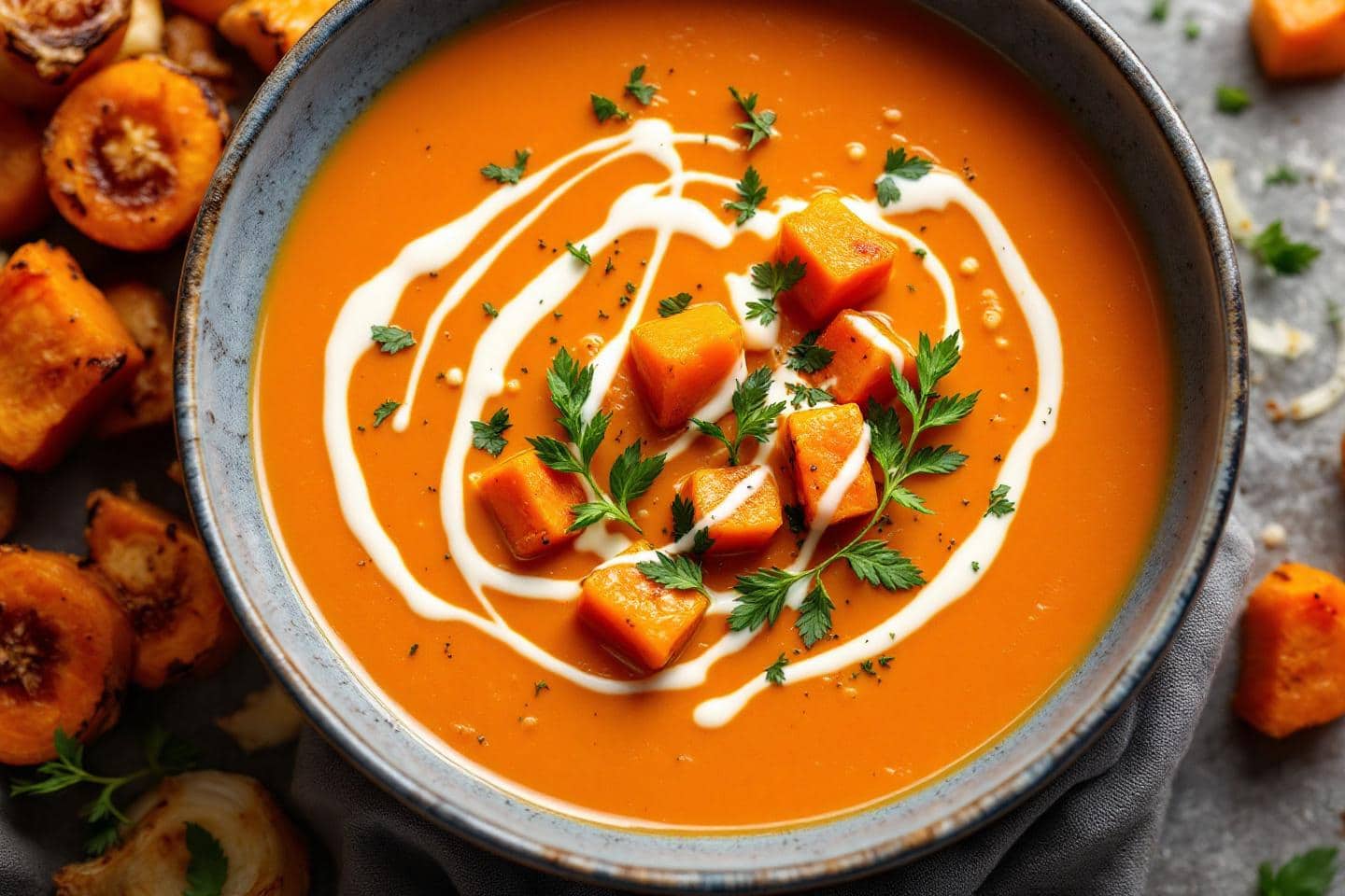 « Mon secret pour une soupe de potimarron au goût intense » : je fais toujours rôtir les légumes avant de mixer, et ça change tout en hiver
