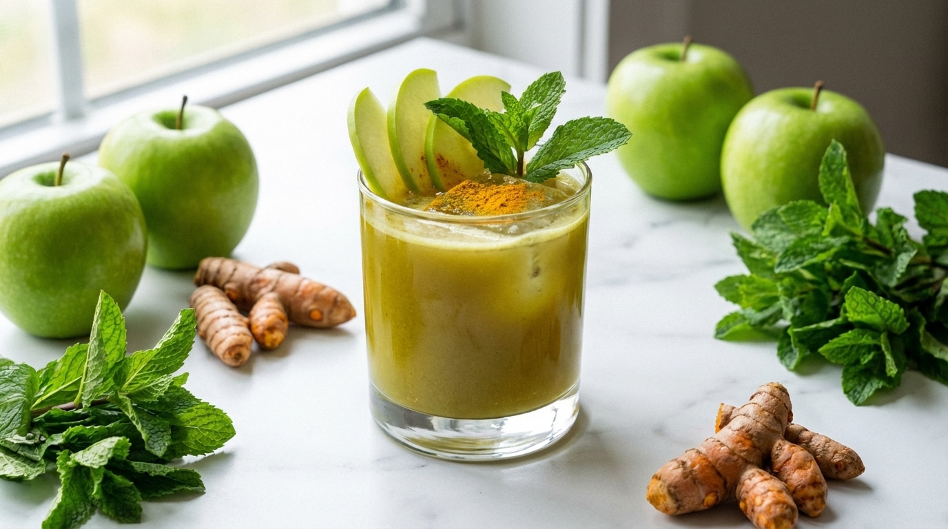 Un jour, un cocktail : pomme-curcuma & menthe fraîche, l’élixir vitaminé à adopter pour les matins d’hiver