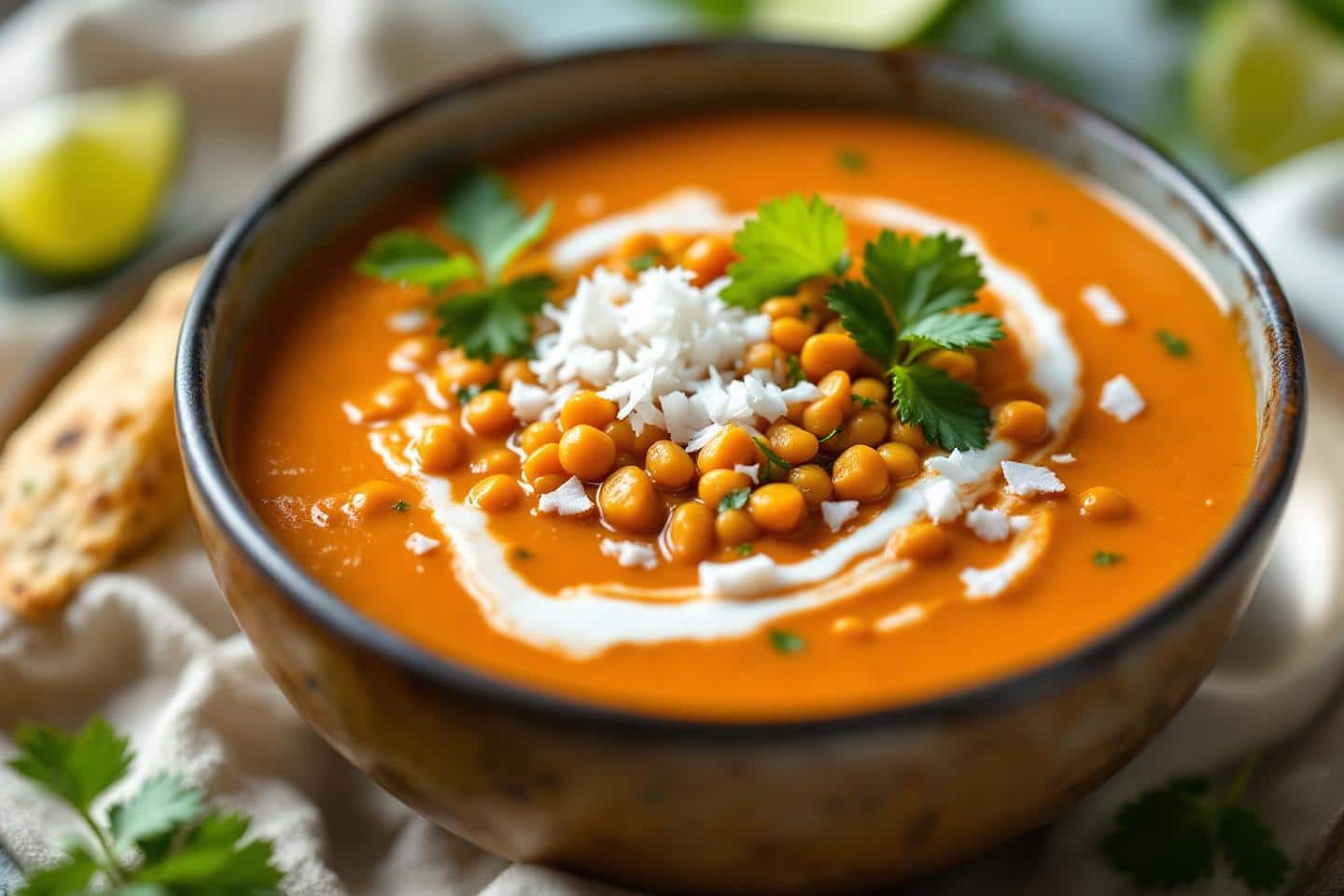 J’ai tenté la soupe lentilles corail-lait de coco mixée : crémeuse, acidulée, prête en 25 minutes (et ça réchauffe tout l’hiver !)