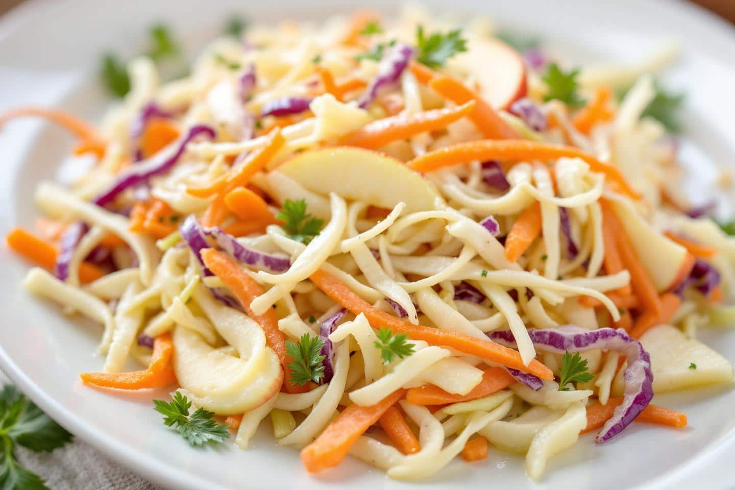Je ne fais plus de salade banale l’hiver : ce coleslaw minute chou-carotte-pomme à la sauce légère cartonne à chaque repas