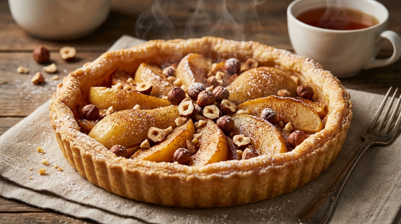 10 minutes de préparation et un parfum d’épices : cette tarte express pommes-poires-noisette est le goûter d’hiver dont tout le monde raffole !