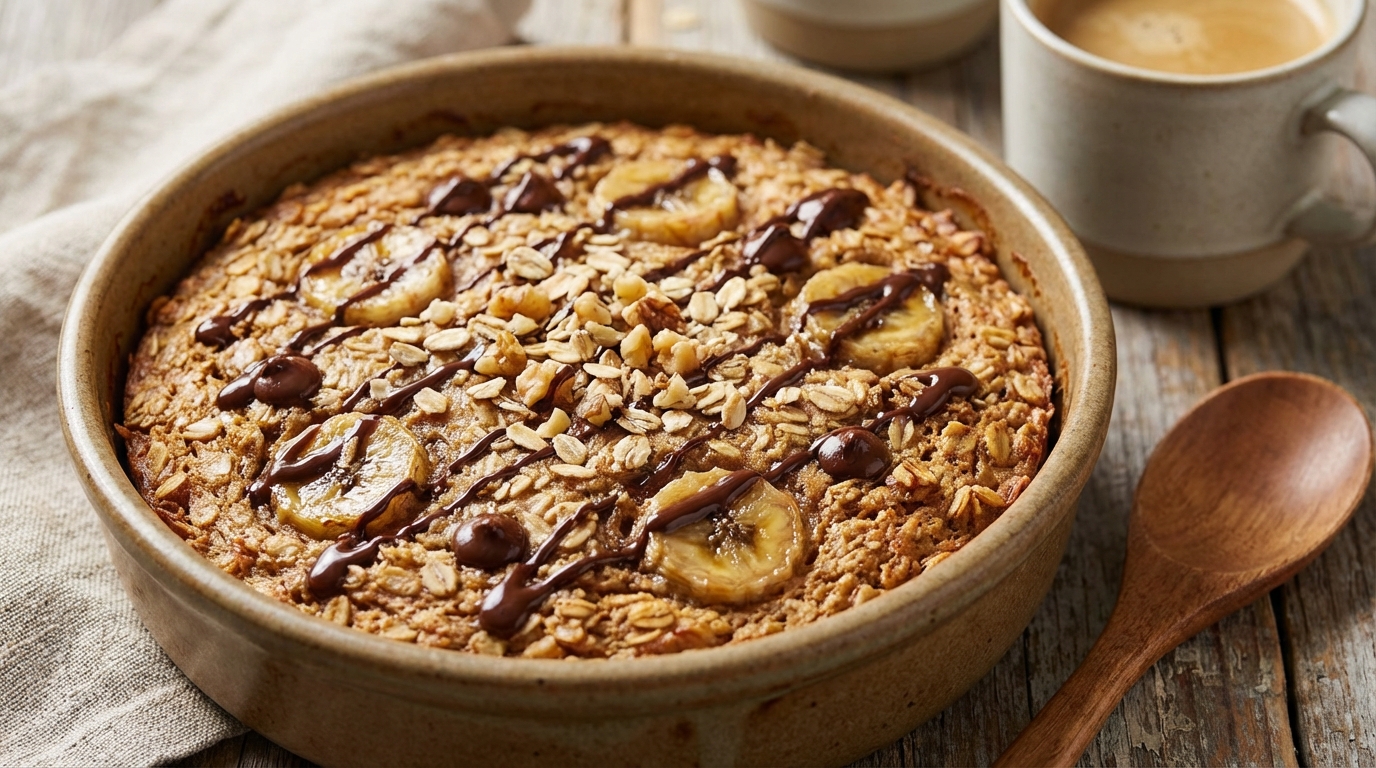 Je mélange tout dans un plat : ce porridge banane-chocolat crémeux et doré s’enfourne en 5 minutes (et fait l’unanimité)