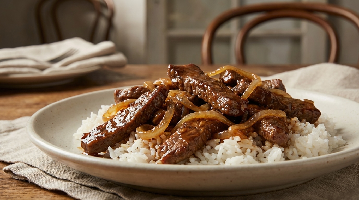 J’ai sauté ce bœuf aux oignons caramélisés (10 minutes chrono) : tendreté, parfum et succès garanti pour le Nouvel An chinois