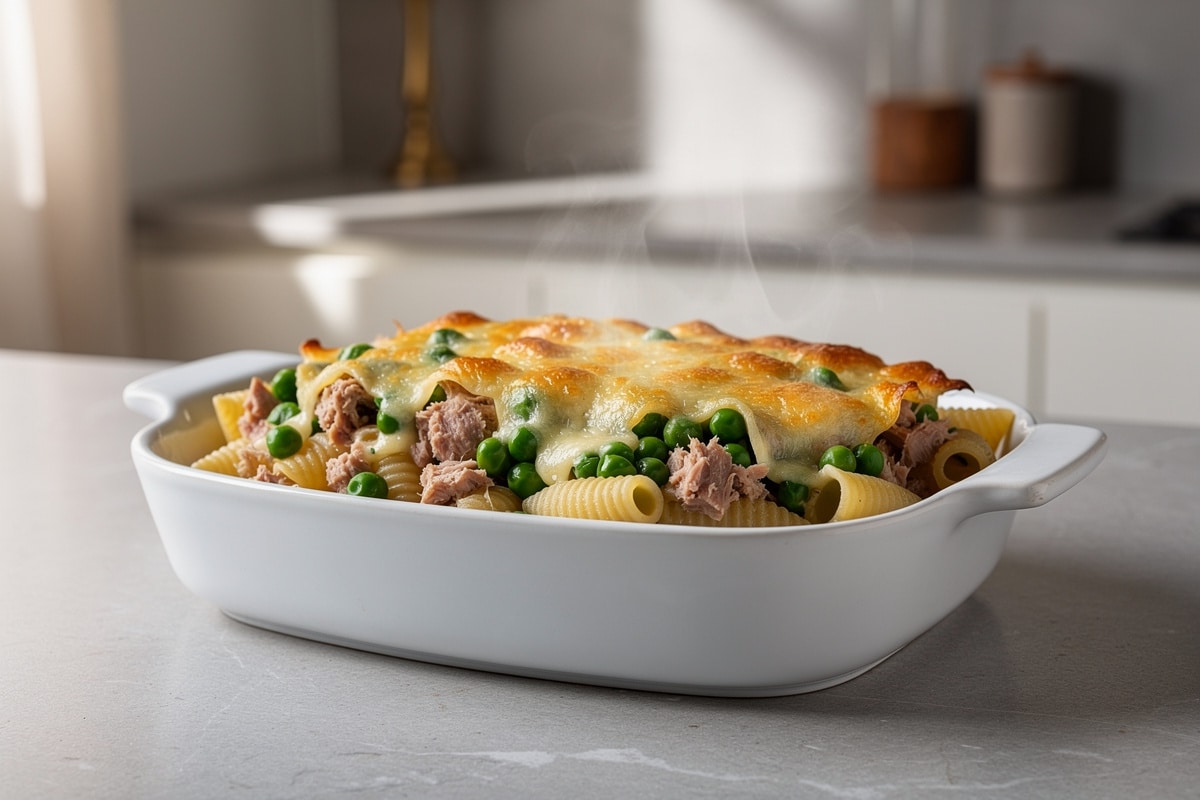 « Un plat complet, gourmand et prêt en 18 minutes » : mon gratin de pâtes thon-petits pois façon placard qui ne déçoit jamais