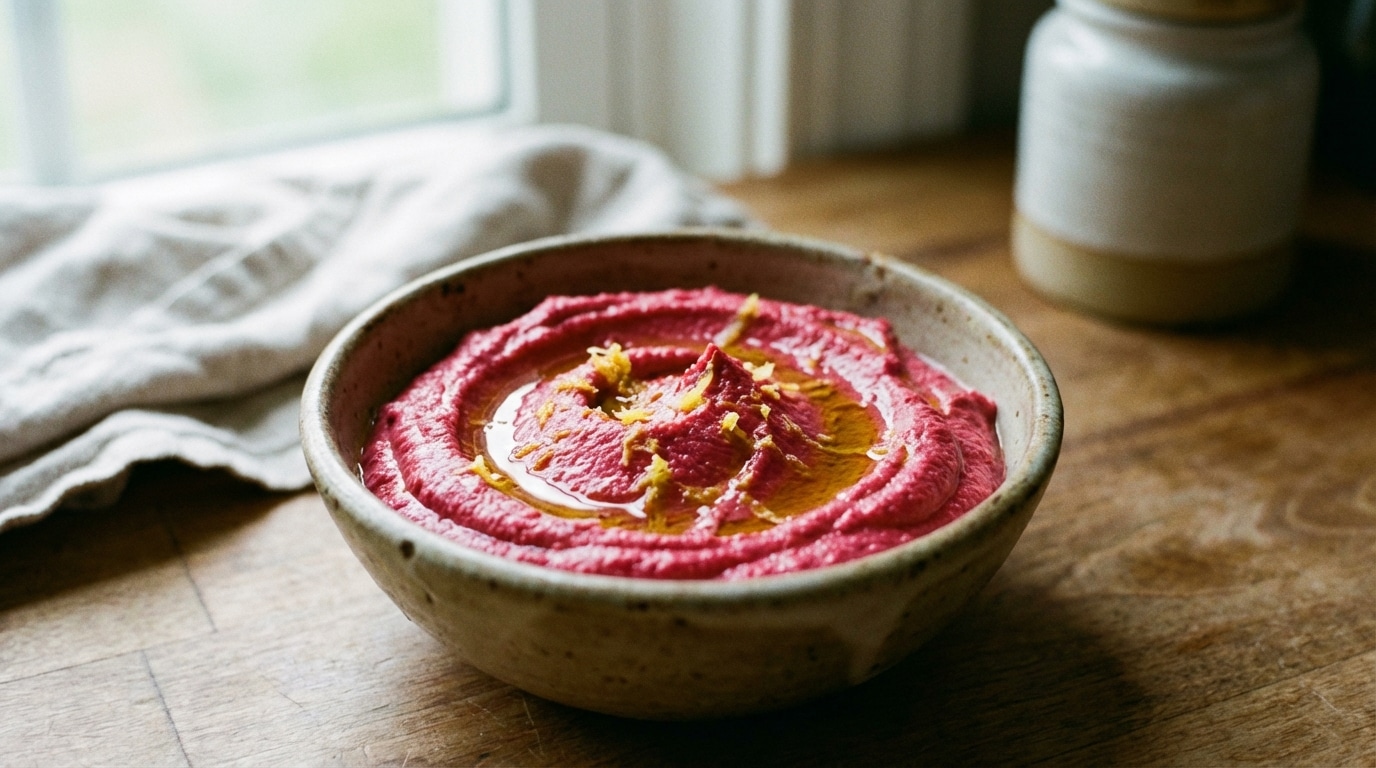 « Couleur et fibres à gogo » : le houmous betterave-citron qui dynamise apéro, lunch et petits budgets en 10 minutes