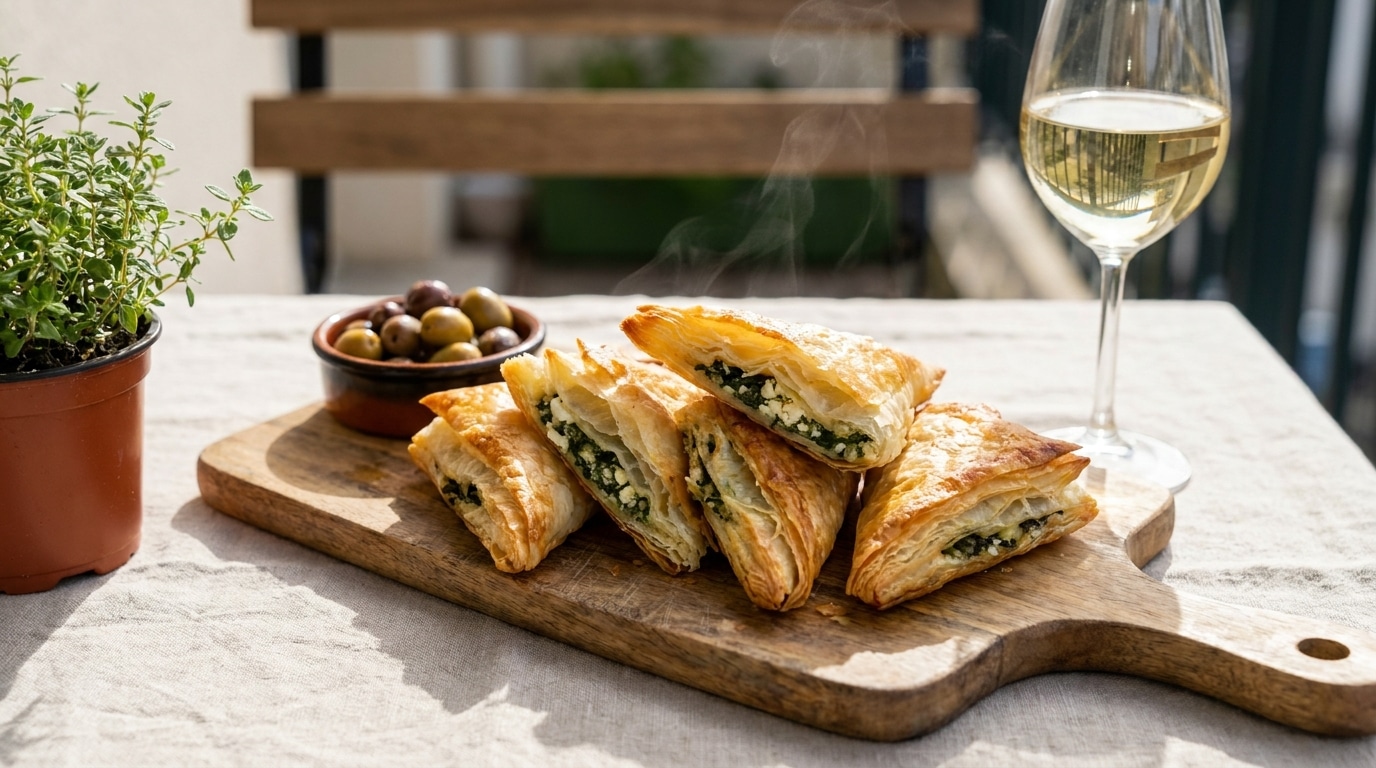 Mes invités cherchent encore quel ingrédient donne ce goût grec à mes petits triangles épinards-feta sortis du four