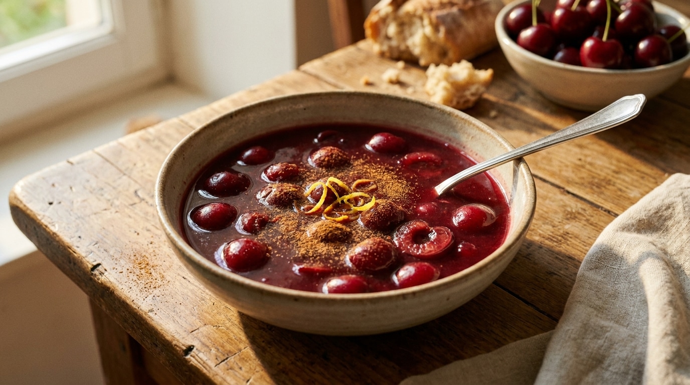 Fruitée, simple, prête en quelques minutes… cette soupe de cerises à servir chaude ou bien fraîche remplace tous mes desserts
