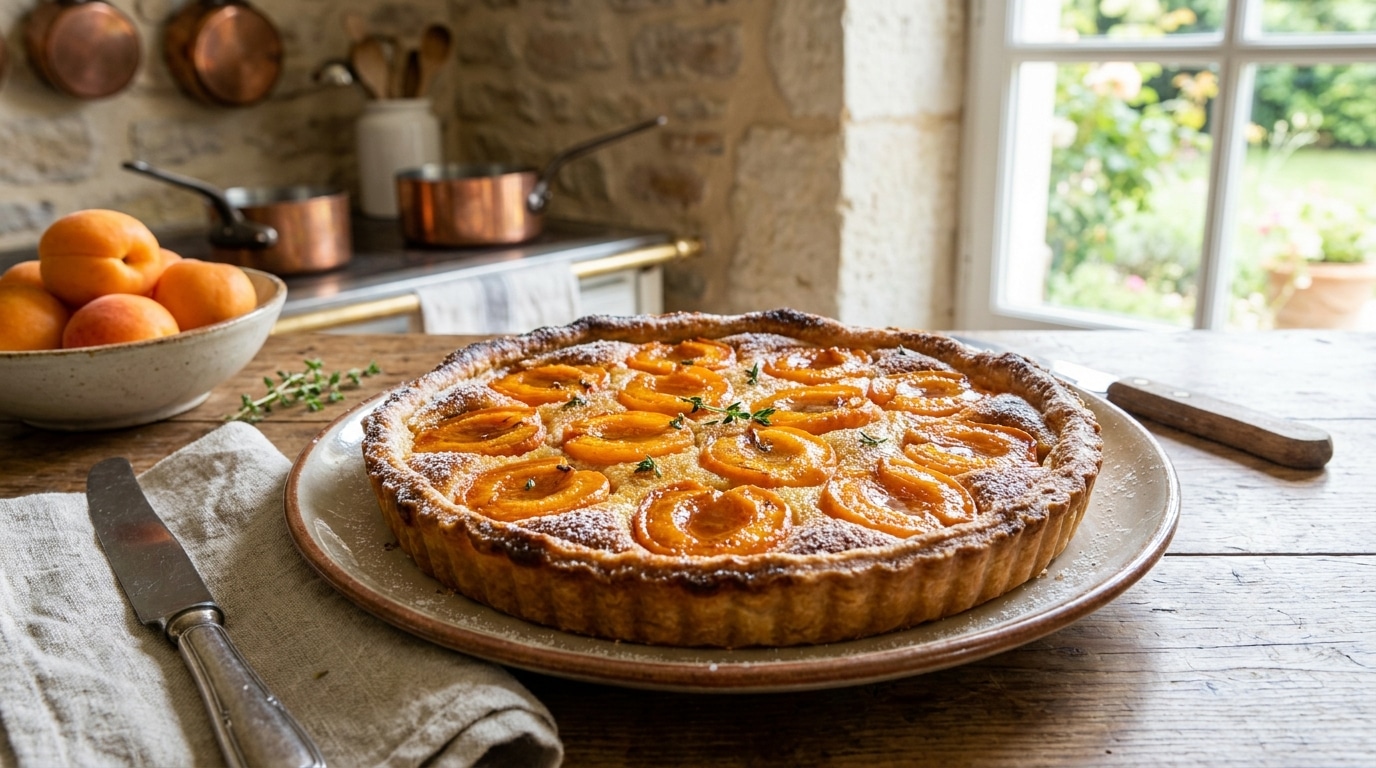 J’ai coupé des abricots en deux sur une pâte faite maison et glissé une couche dorée en dessous : mon père a repris trois parts sans dire un mot