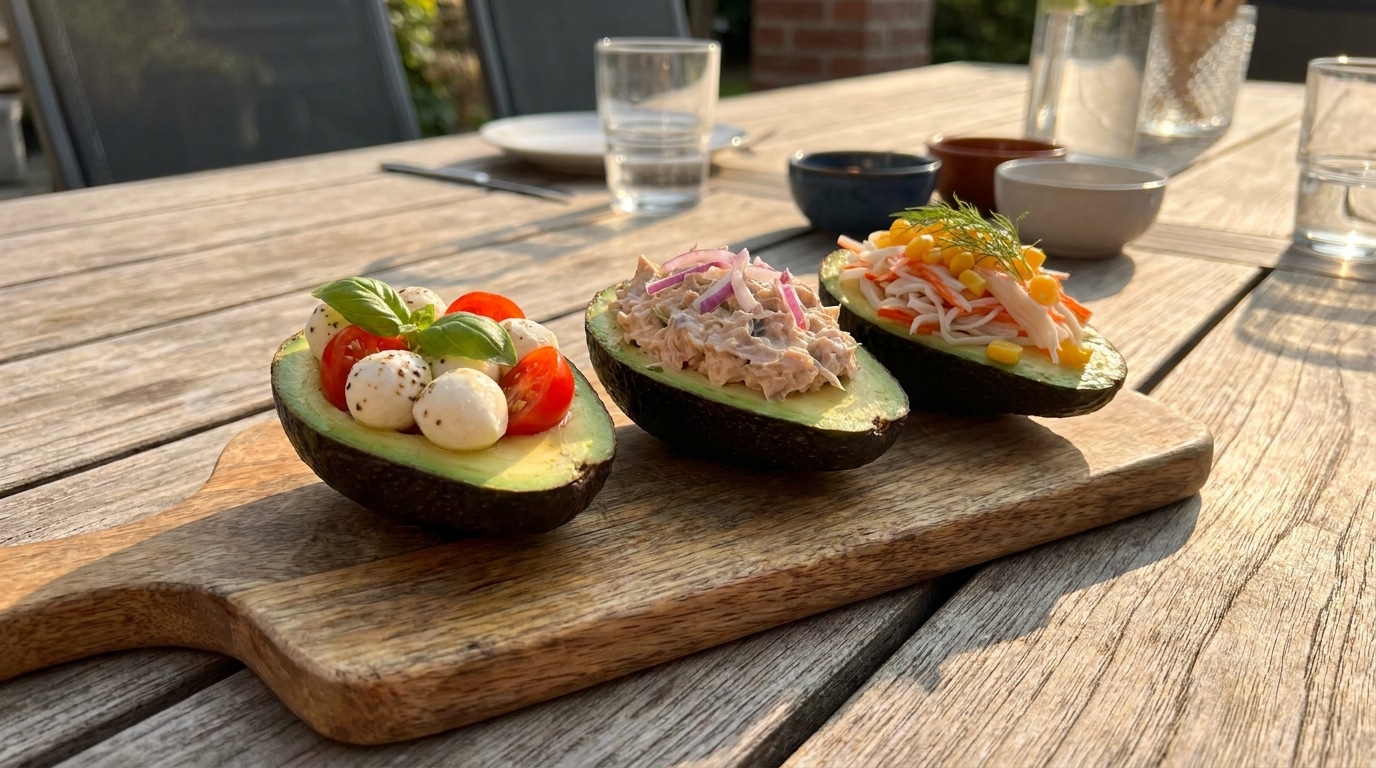 J’ai garni trois avocats avec trois restes différents du frigo : à table, personne n’a cru que c’était le même fruit