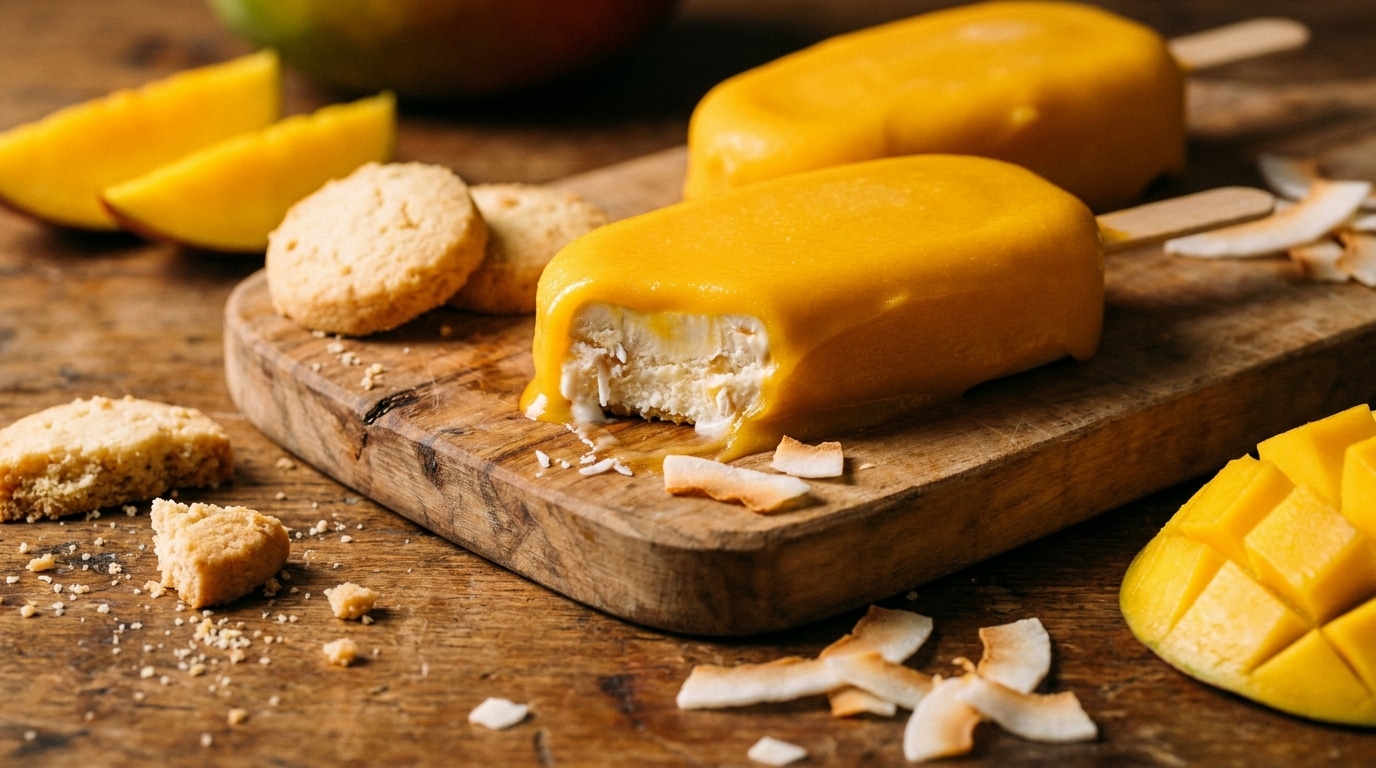 J’ai posé ces glaces sur la table sans rien dire : personne n’a cru que l’enrobage mangue sortait de mon congélateur
