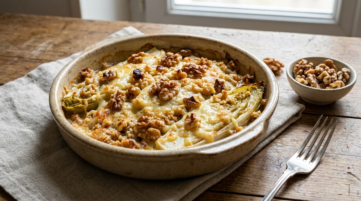J’ai remplacé mon gratin d’endives classique par un crumble aux noix et au comté : depuis, même les réfractaires en redemandent