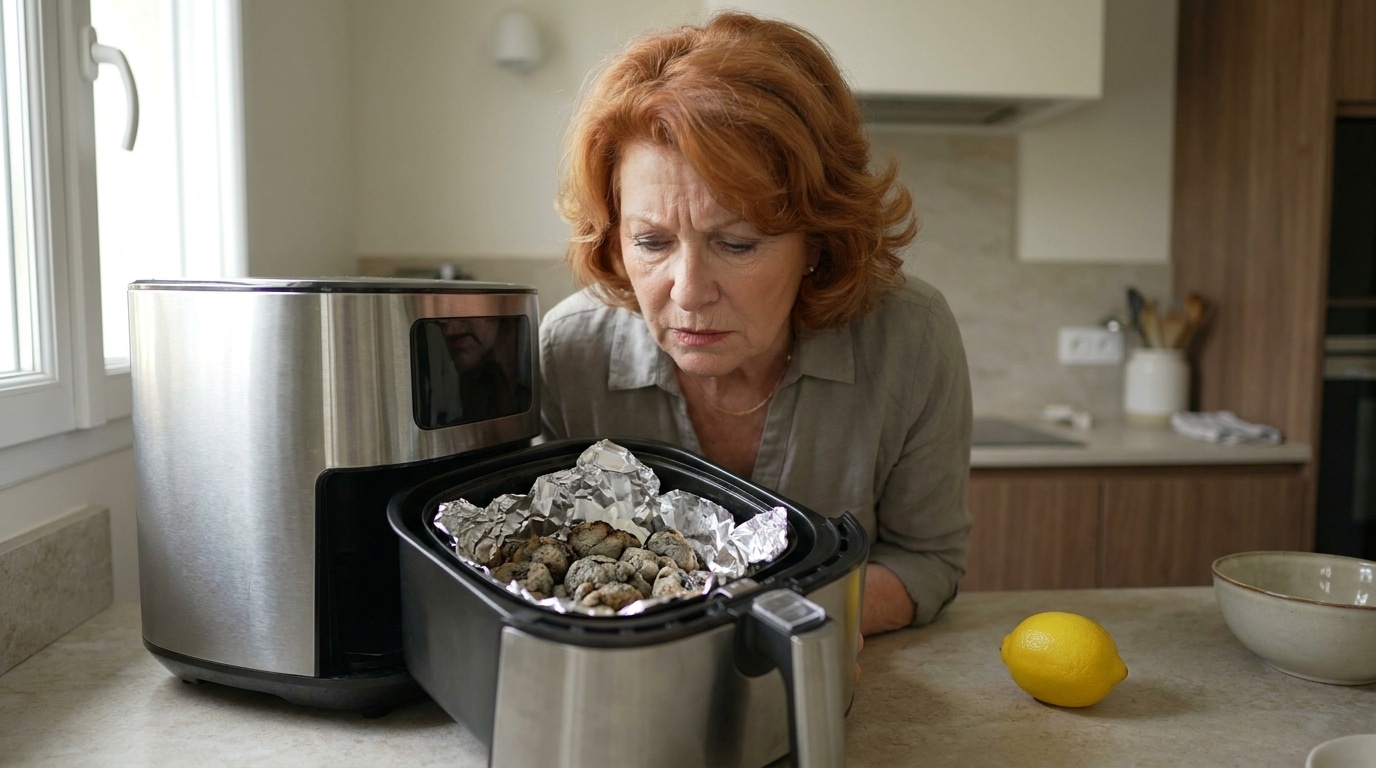 Je mettais du papier alu dans mon airfryer sans me poser de questions : un soir, j’ai lancé une cuisson au citron et tout a viré au gris