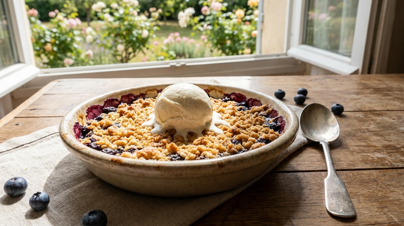 Je n’avais que du beurre, de la farine et un barquette de myrtilles : ce qui est sorti du four 35 minutes plus tard a remplacé tous mes desserts d’été