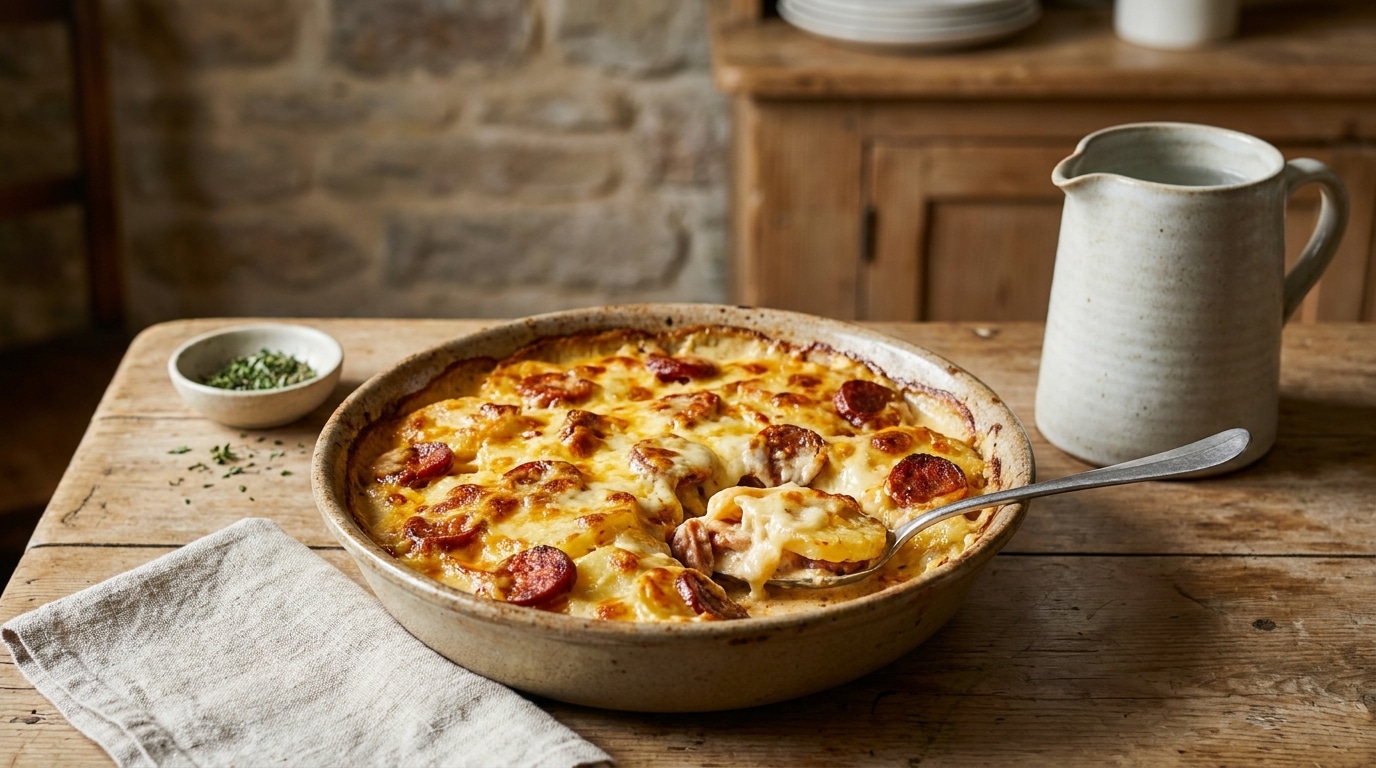 Ce gratin de pommes de terre au chorizo cache une garniture secrète ultra-fondante (et c’est totalement bluffant)
