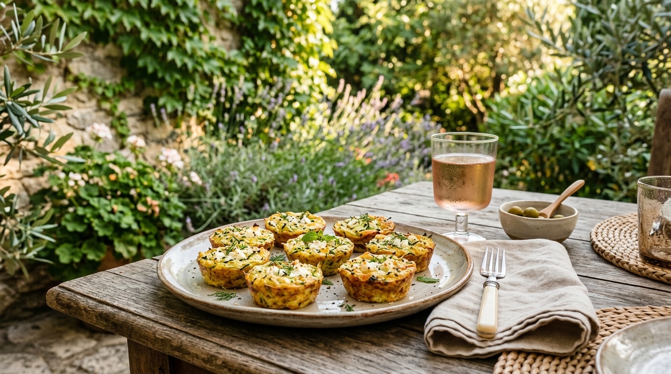 Fini la pâte brisée pour l’apéro : ces mini quiches courgette-feta tiennent debout toutes seules, et c’est bluffant