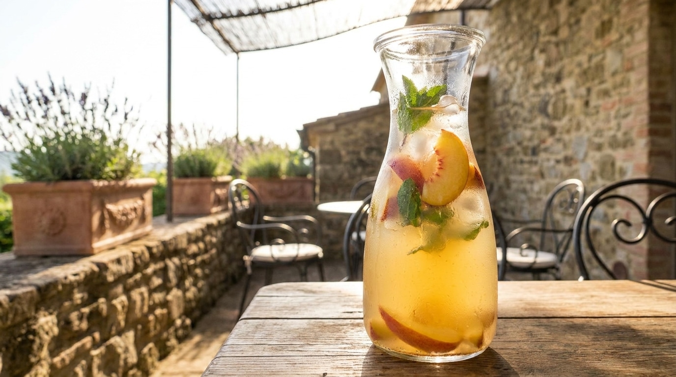 J’ai juste pressé des citrons avec un peu de pêche dans ma carafe juste pour changer : mes invités ont cru que j’avais acheté ça chez un glacier