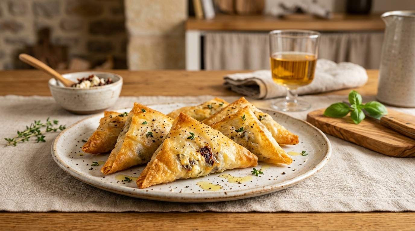 J’ai plié trois ingrédients dans des feuilles de brick juste pour finir mes restes : depuis, on me réclame ces petits triangles à chaque apéro