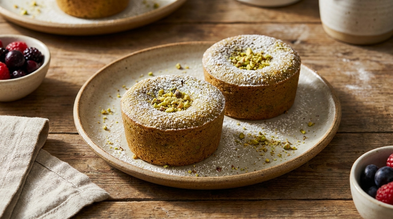 J&rsquo;ai sorti mes fondants à la pistache du four en suivant le temps de la recette : en coupant le premier, j&rsquo;ai compris pourquoi le cœur était trop cuit