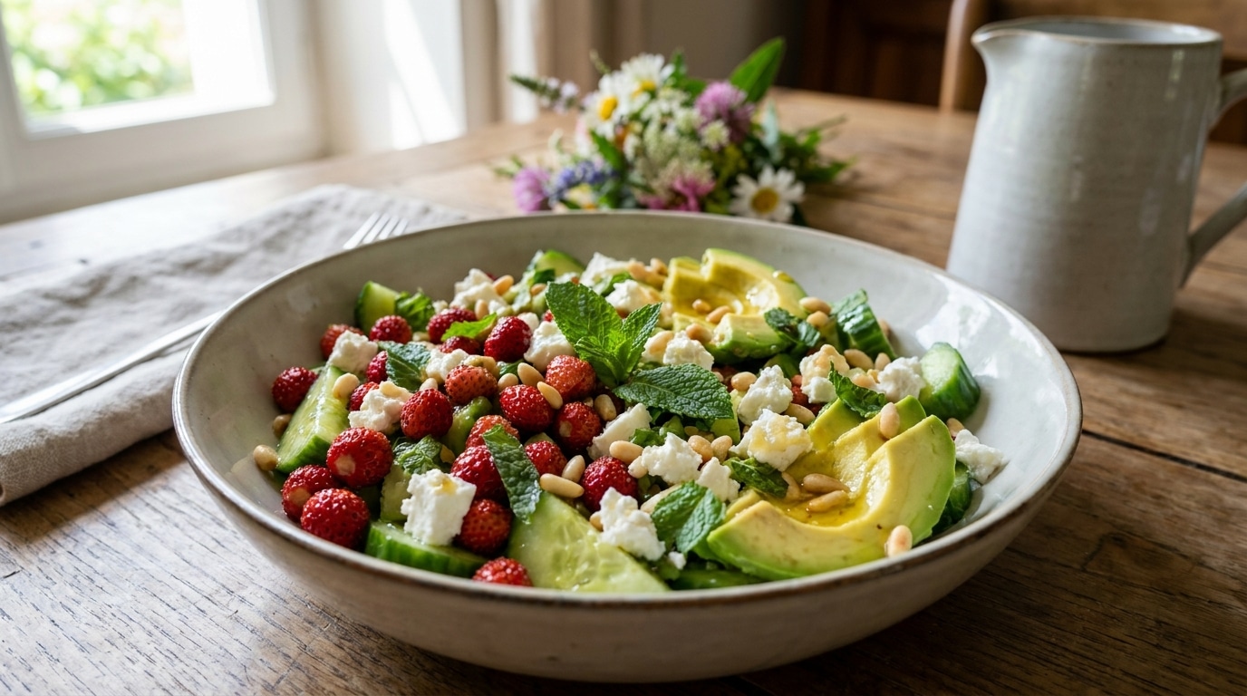 J’assaisonnais ma salade de fraises des bois et concombre comme une salade classique : le jour où j’ai ajouté de la feta et de la menthe, je n’ai plus jamais fait autrement
