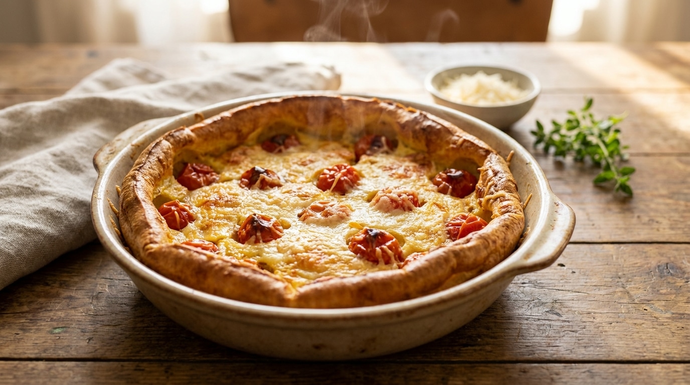 Ma grand-mère glissait toujours du parmesan dans son clafoutis d’août : sa version salée aux tomates cerises régale encore toute la maison