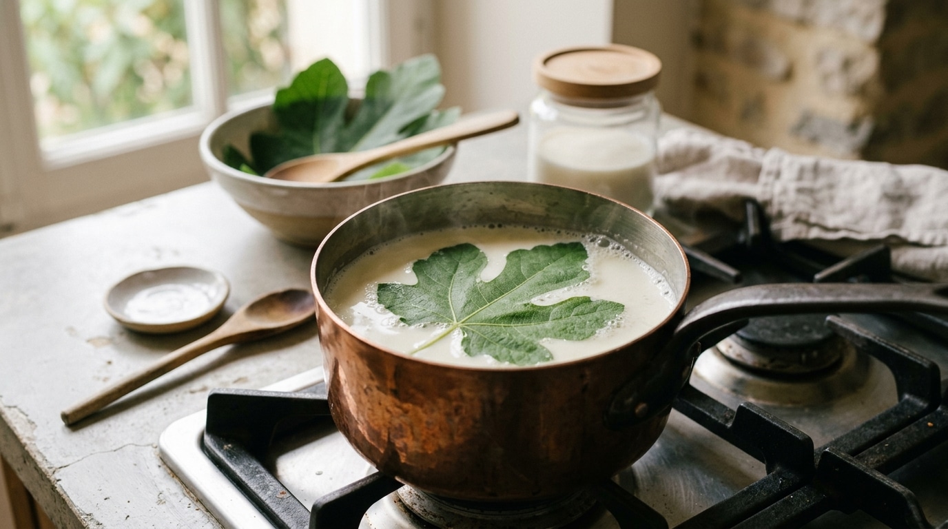 Ma voisine cueille toujours quelques feuilles de son figuier avant de préparer ses desserts, et ce n’est pas par excentricité