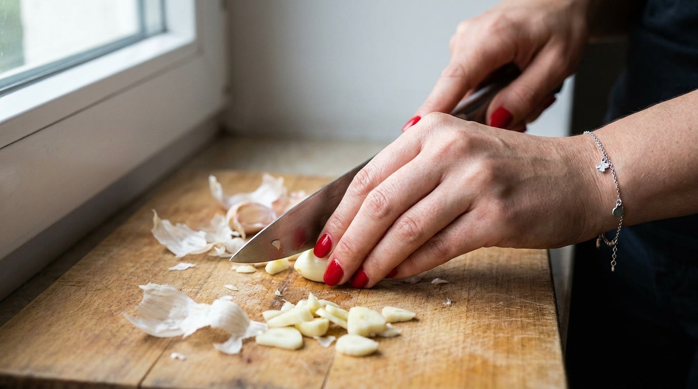 On s’obstine tous à émincer l’ail au couteau, alors que ce geste avec un simple couvert va bien plus vite