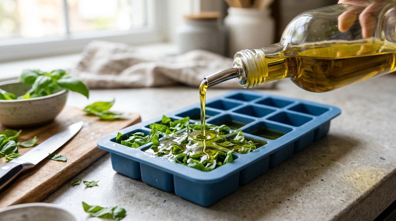 C’est fini pour le basilic qui noircit dans le bac à légumes : en août, les cuisiniers font tous ce geste avec un bac à glaçons