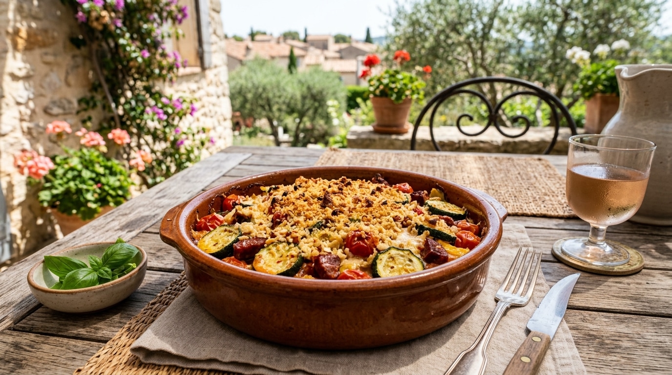 J’ai glissé mes courgettes, mes tomates et mon chorizo sous une pâte sableuse maison un soir de fin d’été : le plat est revenu vide en dix minutes