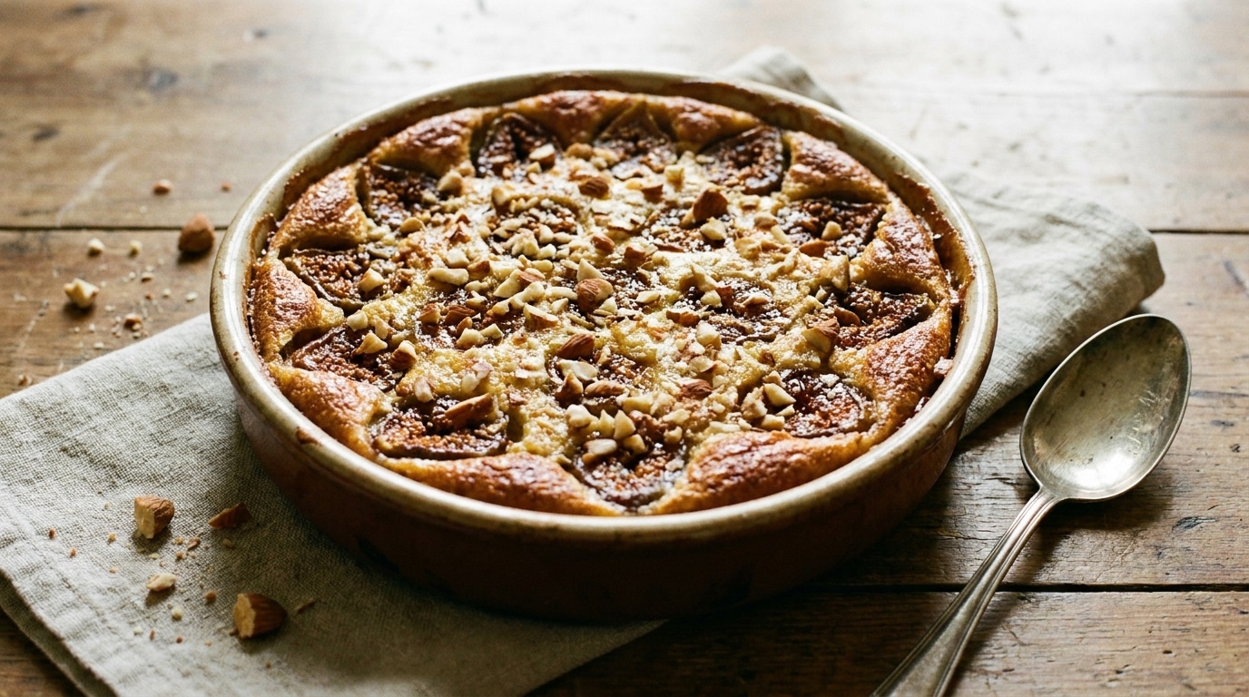 J’ai jeté une poignée d’amandes concassées sur mon clafoutis aux figues avant d’enfourner : la texture n’a plus rien à voir