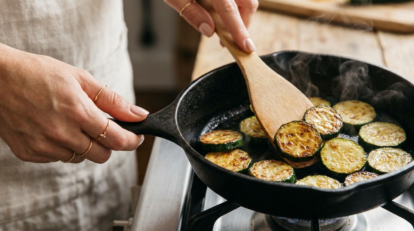 J’ai laissé mes courgettes tranquilles vingt minutes avant de les poêler juste par flemme : elles sont ressorties dorées comme jamais