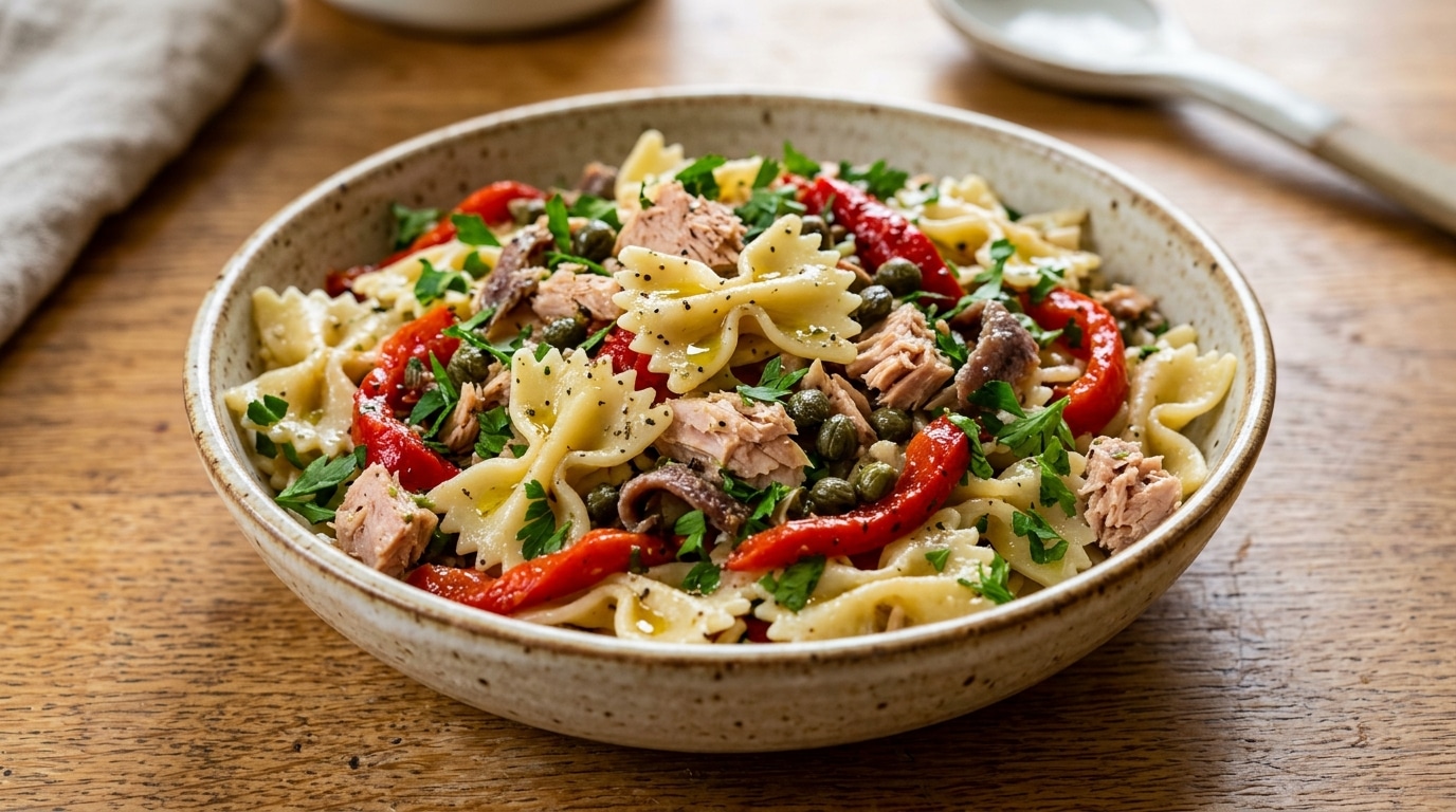 J’ai mélangé mon thon avec deux petits ingrédients salés du placard : ma salade de pâtes est devenue le plat que tout le monde réclame