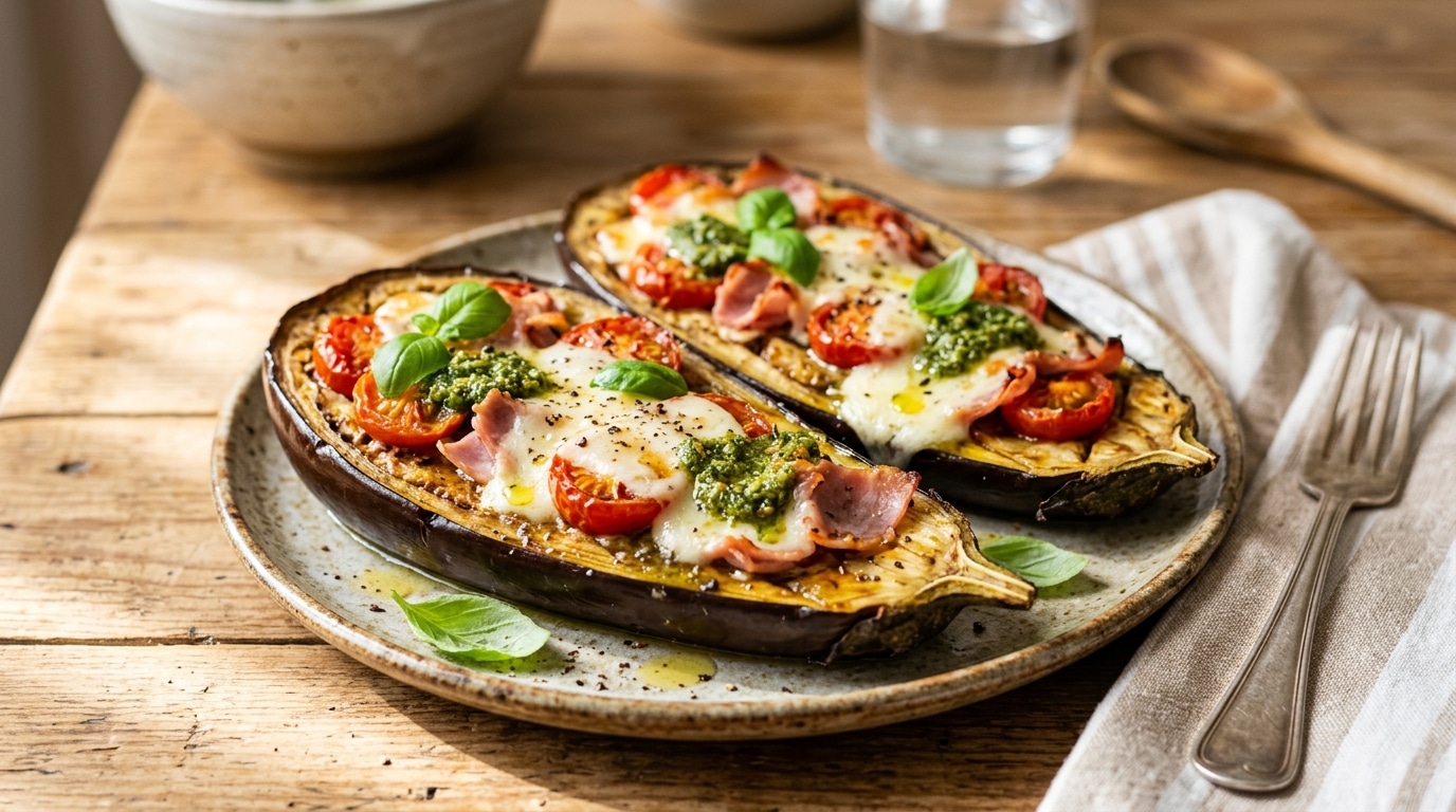 J’ai posé mes aubergines côté chair vers le haut avant d’enfourner : mes invités ont demandé le nom du traiteur