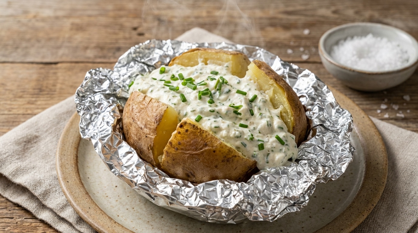 J’ai posé mes pommes de terre en papillote dans les braises juste pour occuper le barbecue : depuis, c’est la crème à la ciboulette que mes invités réclament