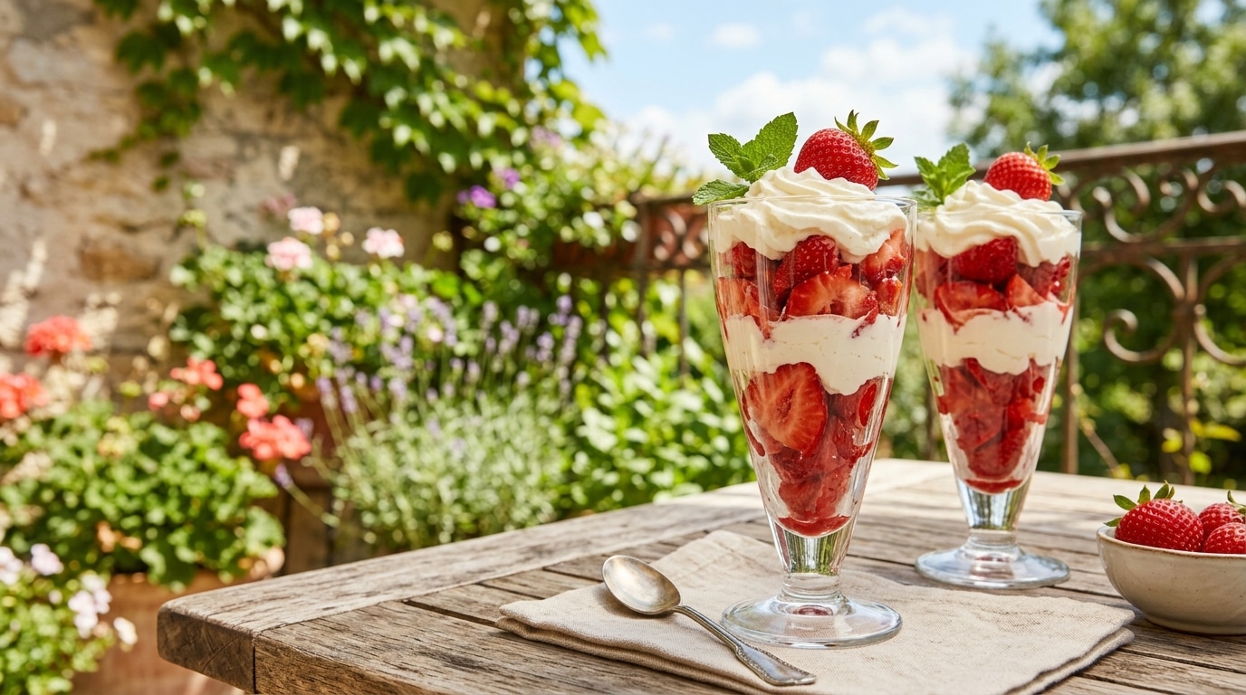J’ai superposé mes fraises dans de grands verres juste pour tester : mes invités ont reposé leur cuillère et m’ont demandé l’adresse du glacier