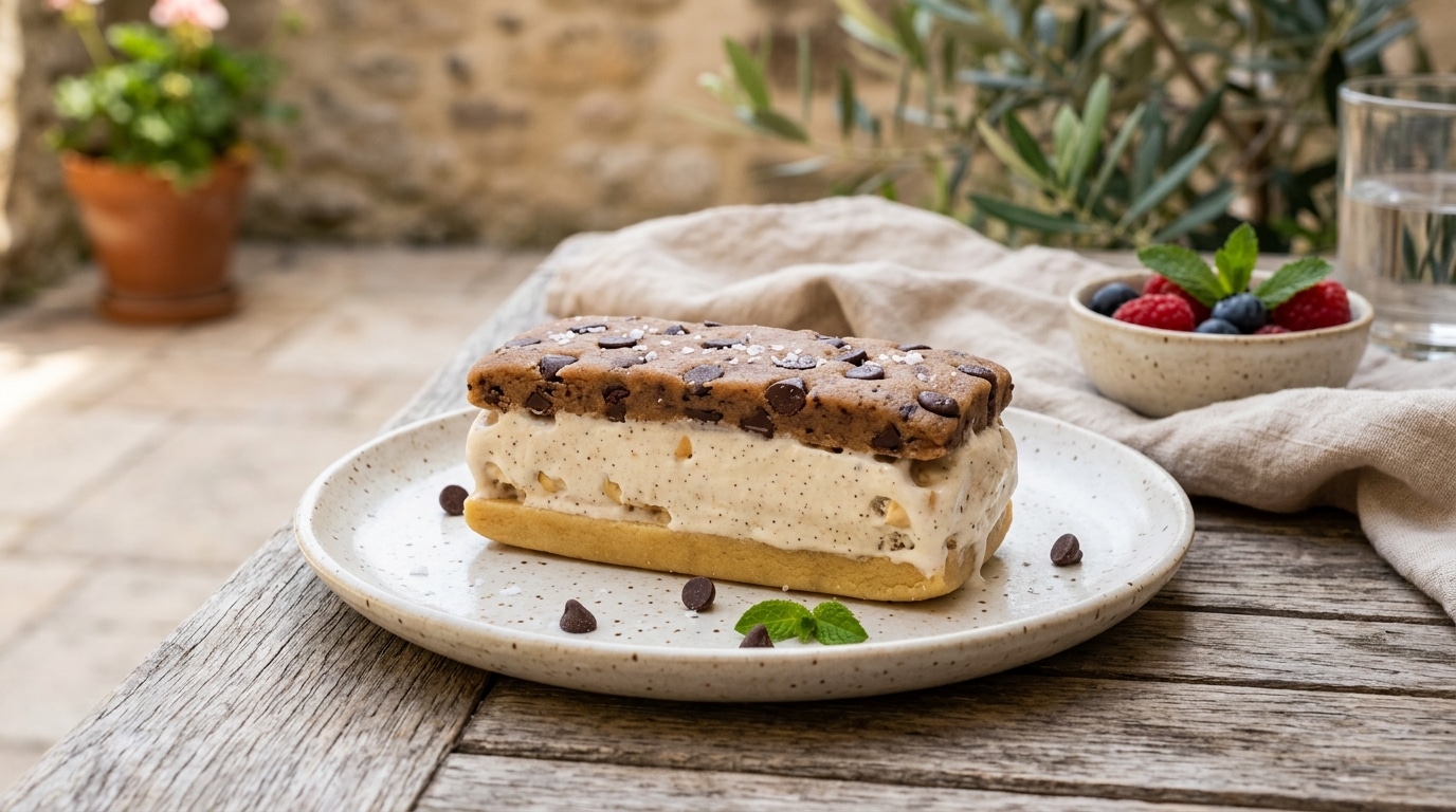 Sous la couche de pâte à cookie : ce dessert glacé cacahuète-chocolat se prépare sans four ni sorbetière