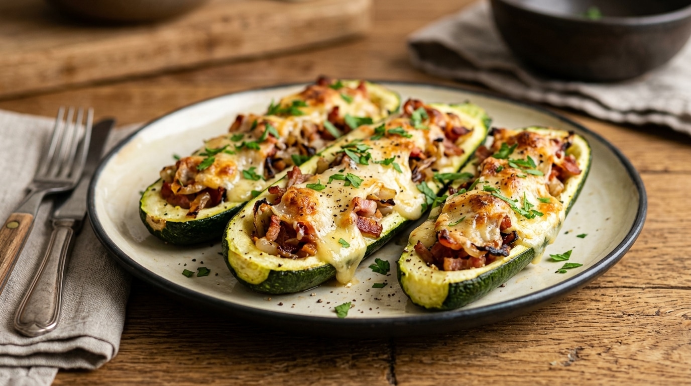 Enfournez vos demi-courgettes évidées à vide avant de les farcir : c’est le geste que font les cuisiniers savoyards en premier