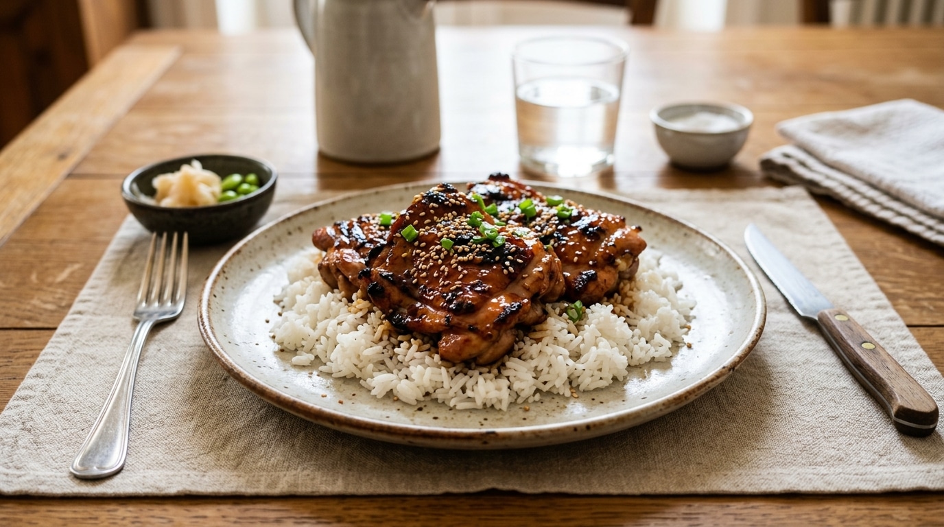 Ma collègue japonaise nappe toujours son poulet d&rsquo;une sauce brillante juste avant de servir, et ce n&rsquo;est pas pour la photo